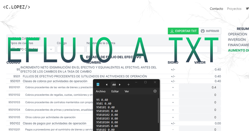 Generador de TXT Estado de Flujo del Efectivo supercias Ecuador