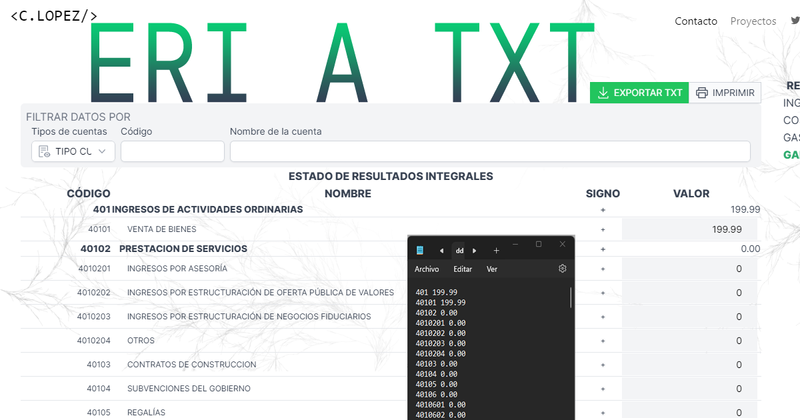 Generador de TXT Estado de Resultados Integrales supercias Ecuador